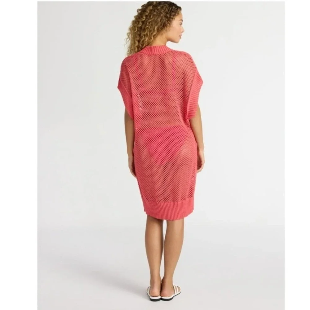 Time and‎ Tru Crochet Ruana Open-Knit Cover-Up L/XL Coral New NWT